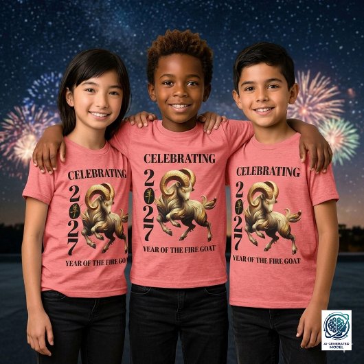 見事な2027年中国の干支、火の羊 トライブレンドTシャツ