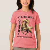 見事な2027年中国の干支、火の羊 トライブレンドTシャツ (正面)