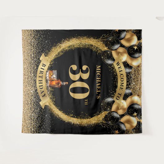 見事な30歳の男の誕生日パーティーのためのウィスキー タペストリー (正面(横))