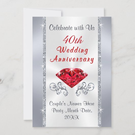見事な40周年ルビー結婚記念日の招待状 招待状 (正面)