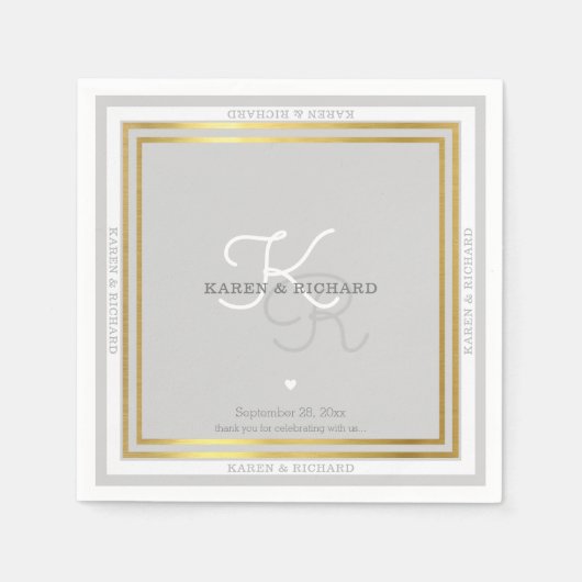 見事に細モノグラムのかい結婚披露宴 スタンダードカクテルナプキン (正面)