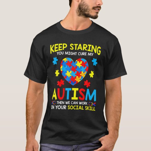 見保つめて私の自閉症TパズルGIF Tシャツ (正面)