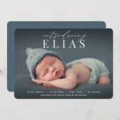 見出エレガントし |写真の誕生のお知らせ 案内状 (正面/裏面)