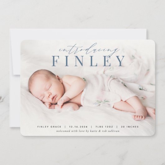 見出エレガントし |写真の誕生のお知らせ 案内状 (正面)