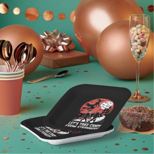 見知らぬ人からキャンディを奪う面白いハロウィン ペーパープレート (複数)