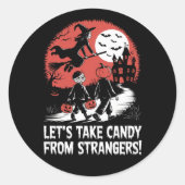 見知らぬ人からキャンディを奪う面白いハロウィン ラウンドシール (正面)