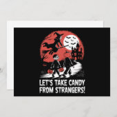 見知らぬ人からキャンディを奪う面白いハロウィン 招待状 (正面/裏面)