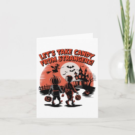 見知らぬ人からキャンディを奪う面白いハロウィーン カード (正面)