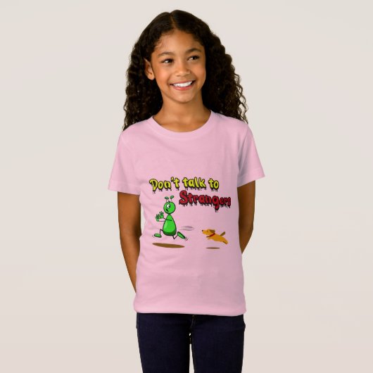 見知らぬ人と話すな – おもしろいUFOグリーンエイリアン Tシャツ (正面フル)