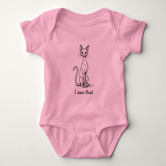 見透かした猫の面白Tシャツ 高慢な表情 ベビーボディスーツ (正面)
