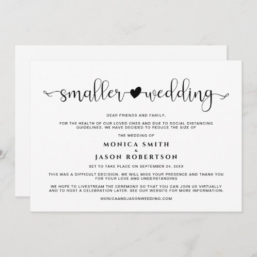規模縮小のウェディングプラン変更のお知らせ 案内状 (正面/裏面)
