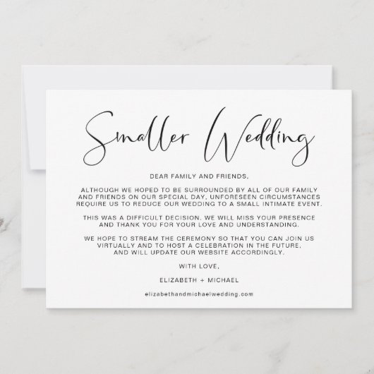 規模縮小の結婚式　計画変更のお知らせ　エレガント 案内状 (正面)