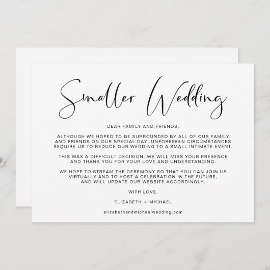 規模縮小の結婚式 計画変更 エレガント 案内状 (正面/裏面)
