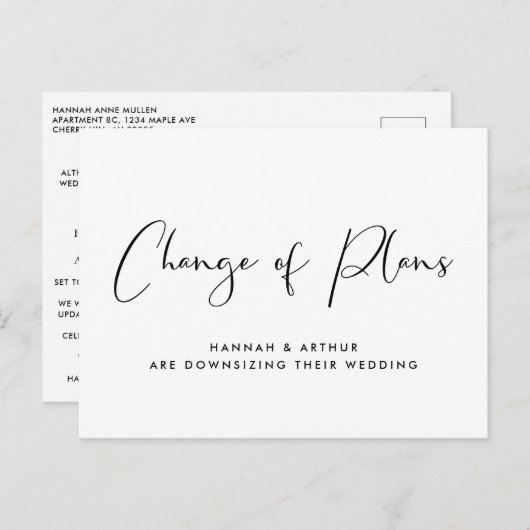規模縮小の結婚式 計画変更 案内ポストカード (正面/裏面)