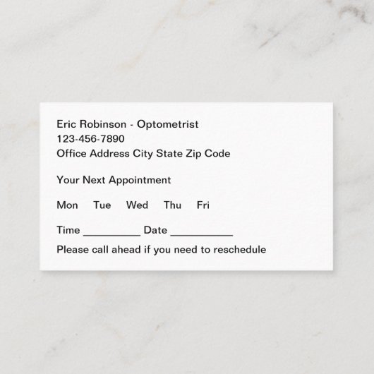 視力学的ビジョン気にアポイントメントカード 名刺 (裏面)