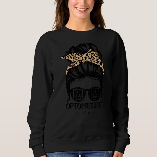 視眼科医Messy Bun Hair Leopard検眼視視光学 スウェットシャツ (正面)