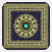 視覚的な緑のフラクタルオーナメントスクエアステッカー スクエアシール (正面)