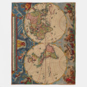 視覚的にも美しいビンテージ風世界地図 フリースブランケット (正面)