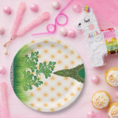 視覚的に魅力的なグリーンと金ゴールドパターン ペーパープレート (パーティー)