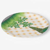 視覚的に魅力的なグリーンと金ゴールドパターン ペーパープレート (アングル)