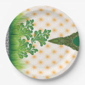 視覚的に魅力的なグリーンと金ゴールドパターン ペーパープレート (正面)