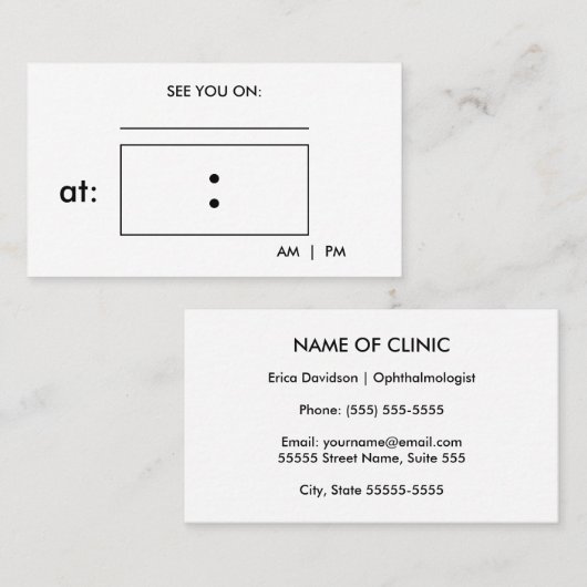 視覚障害平野およびシンプルアポイントメント 予約カード (正面/裏面)