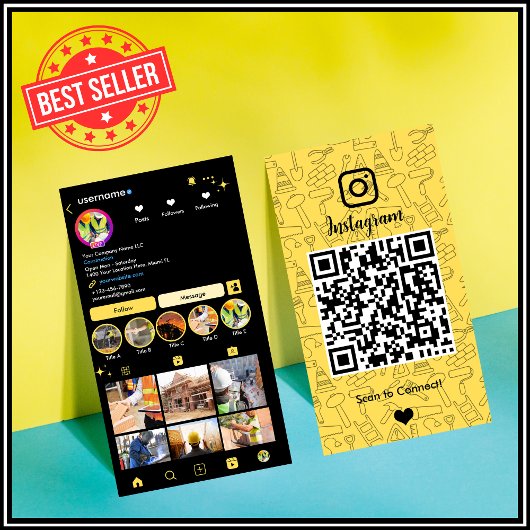 視認性が高い黄色の建設用Instagram QR 名刺