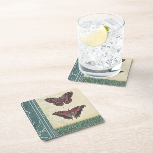 視野のスタジオによる装飾的な蝶ブロケード スクエアペーパーコースター (インサイチュ)