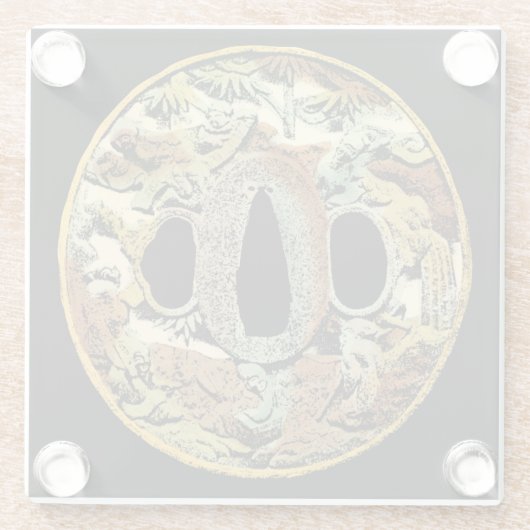 視野のスタジオによる金めっきされたアジア円形浮彫り ガラスコースター (裏面)
