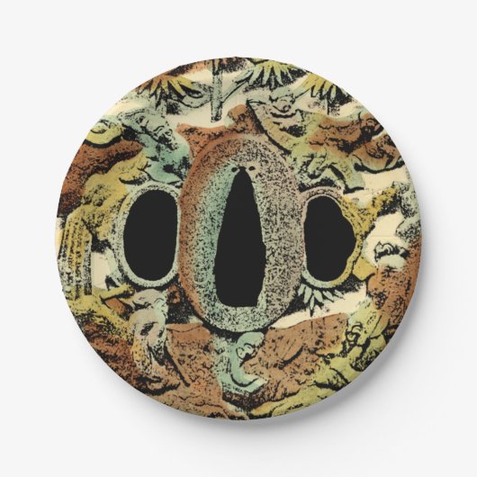 視野のスタジオによる金めっきされたアジア円形浮彫り ペーパープレート (正面)