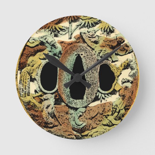 視野のスタジオによる金めっきされたアジア円形浮彫り ラウンド壁時計 (正面)