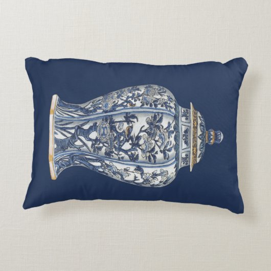 視野のスタジオによる青及び白い磁器のつぼ アクセントクッション (裏面)