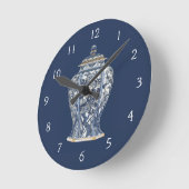 視野のスタジオによる青及び白い磁器のつぼ ラウンド壁時計 (傾斜)