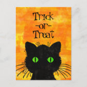 覗き見る黒猫オレンジトリック・オアトリート ポストカード (正面)