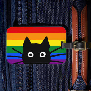 覗き見る黒猫レインボー国旗 ラゲッジタグ