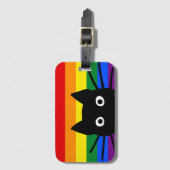 覗き見る黒猫レインボー国旗 ラゲッジタグ (正面縦)