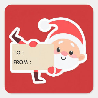 覗き見サンタのクリスマスギフトステッカー スクエアシール