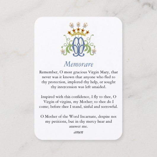 覚え書きのカトリック祈りの言葉カード 名刺 (裏面)