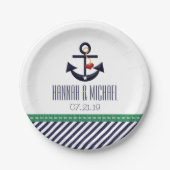 覚醒剤および濃紺の航海のないかりの結婚式 ペーパープレート (正面)