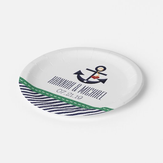 覚醒剤および濃紺の航海のないかりの結婚式 ペーパープレート (アングル)