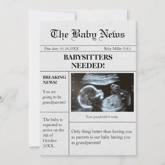 親おもしろいの妊娠発表 招待状 (正面)