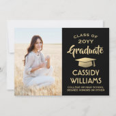 親からフォトブラックと金ゴールド卒業 案内状 (正面)