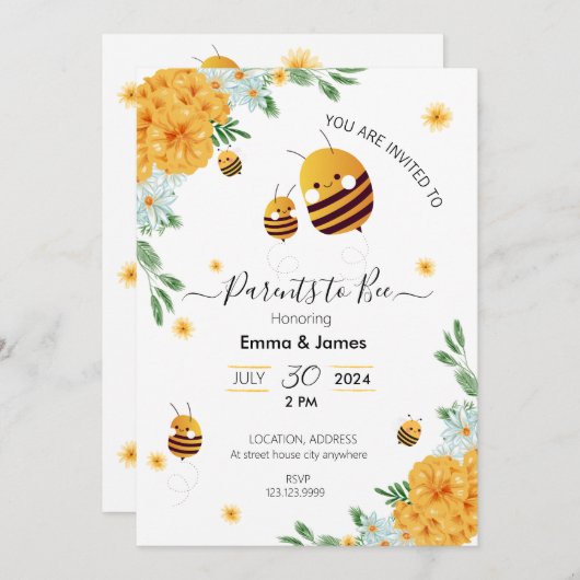 親から蜂へのベビーシャワー招待状 招待状 (正面/裏面)