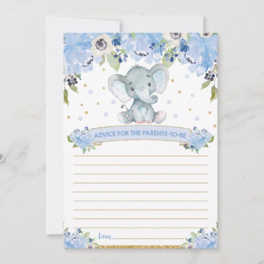 親がカードになるゾウ赤ちゃんシャワーアドバイス 招待状 (正面)