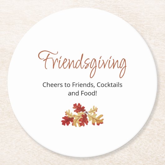 親しみやすいカジュアル秋の葉感謝祭 ラウンドペーパーコースター (正面)