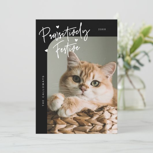親しみやすいフェスティバルキャットフォトブラッククリスマス シーズンカード (スタンド正面)