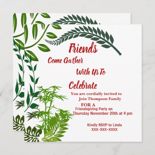 親しみやすい緑の秋紅葉 招待状 (正面/裏面)