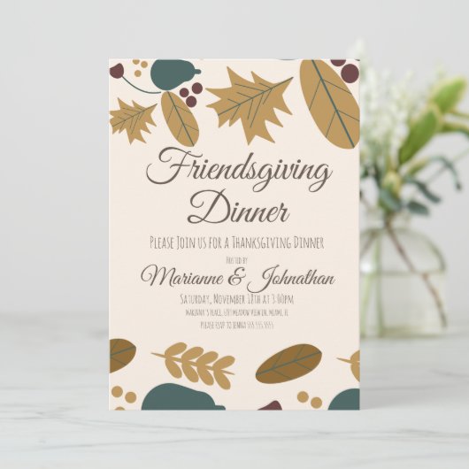 親しみやすい緑の葉の感謝祭 招待状 (スタンド正面)