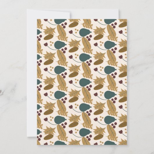 親しみやすい緑の葉の感謝祭 招待状 (裏面)