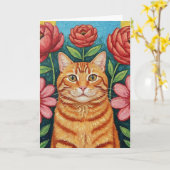 親しみやすい誕生日をする | 猫をテーマにした カード (黄色い花)